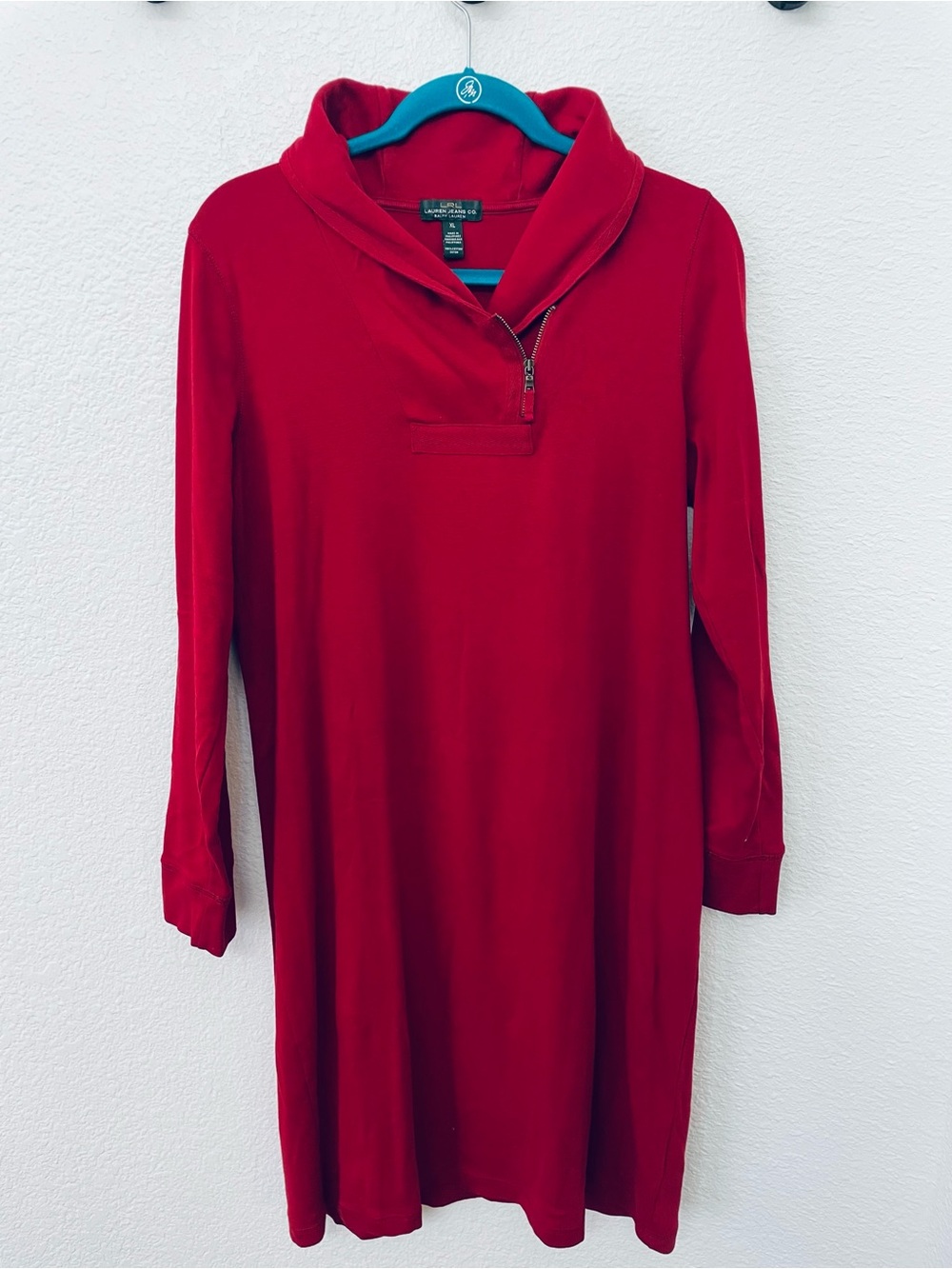 Ralph Lauren Red Long-Sleeve Half-Zip Sweater Dress